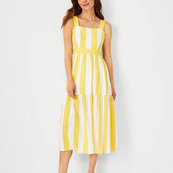 New  Ann Taylor Striped Square Neck Midi Dress - Picture 1 of 4